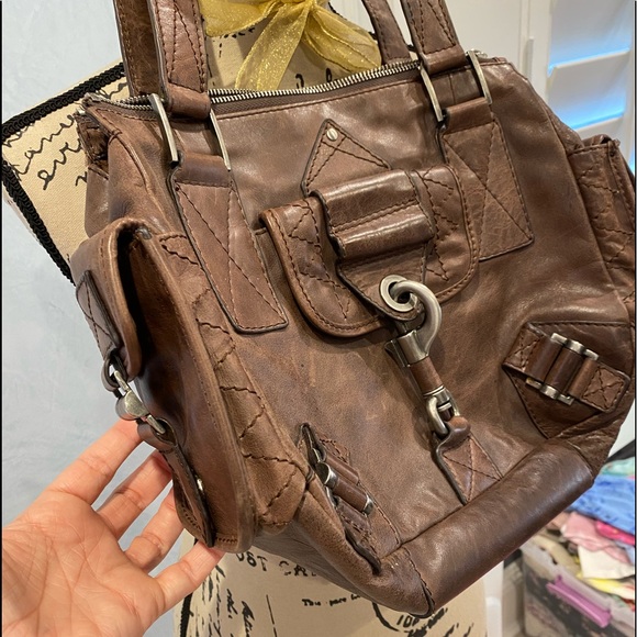 Brown Leather Shoulder Bag with Pockets - Picture 3 of 10